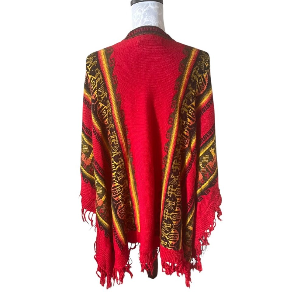 Alpaca Connection Sweater Shawl One Size Red Azte… - image 3